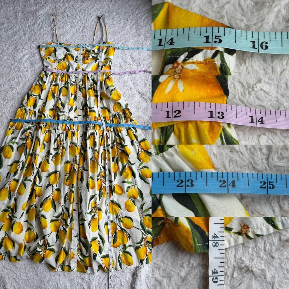 J.Crew Lemon Print Limoncello Dress Regenerative Cotton Button Midi CA663 0 - Picture 3 of 12